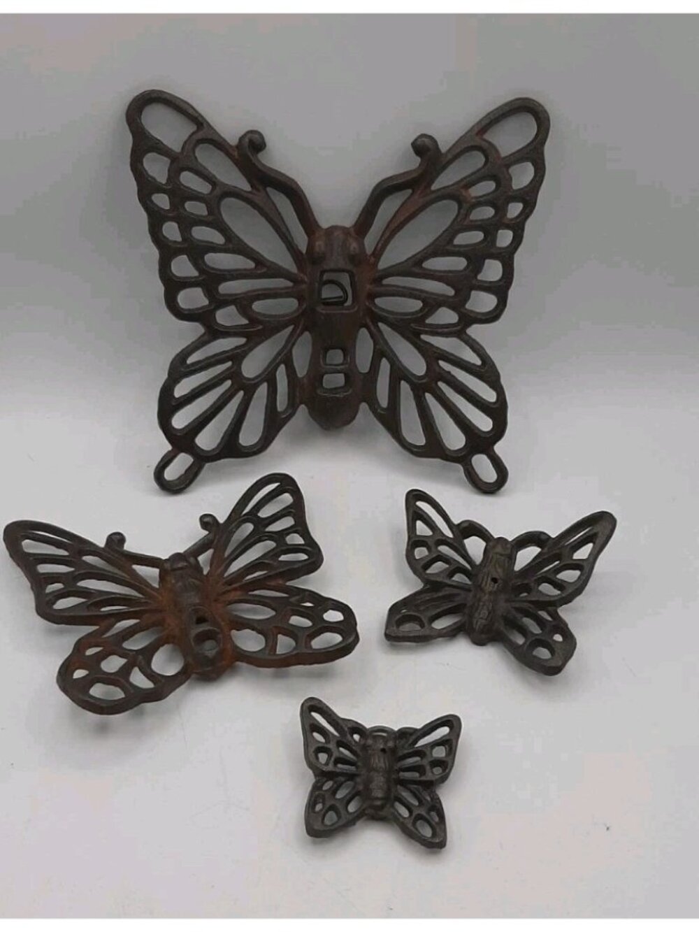 Vintage Cast Iron Metal Butterfly Garden Wall Decor Antique Brown Cottage Set 4